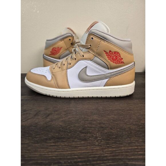 Air Jordan 1 Mid Men's Basketball Shoes Size 10.5 Tan Red